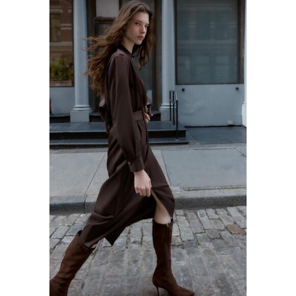 ZARA BELTED WRAP MIDI DRESS - Picture 4 of 8